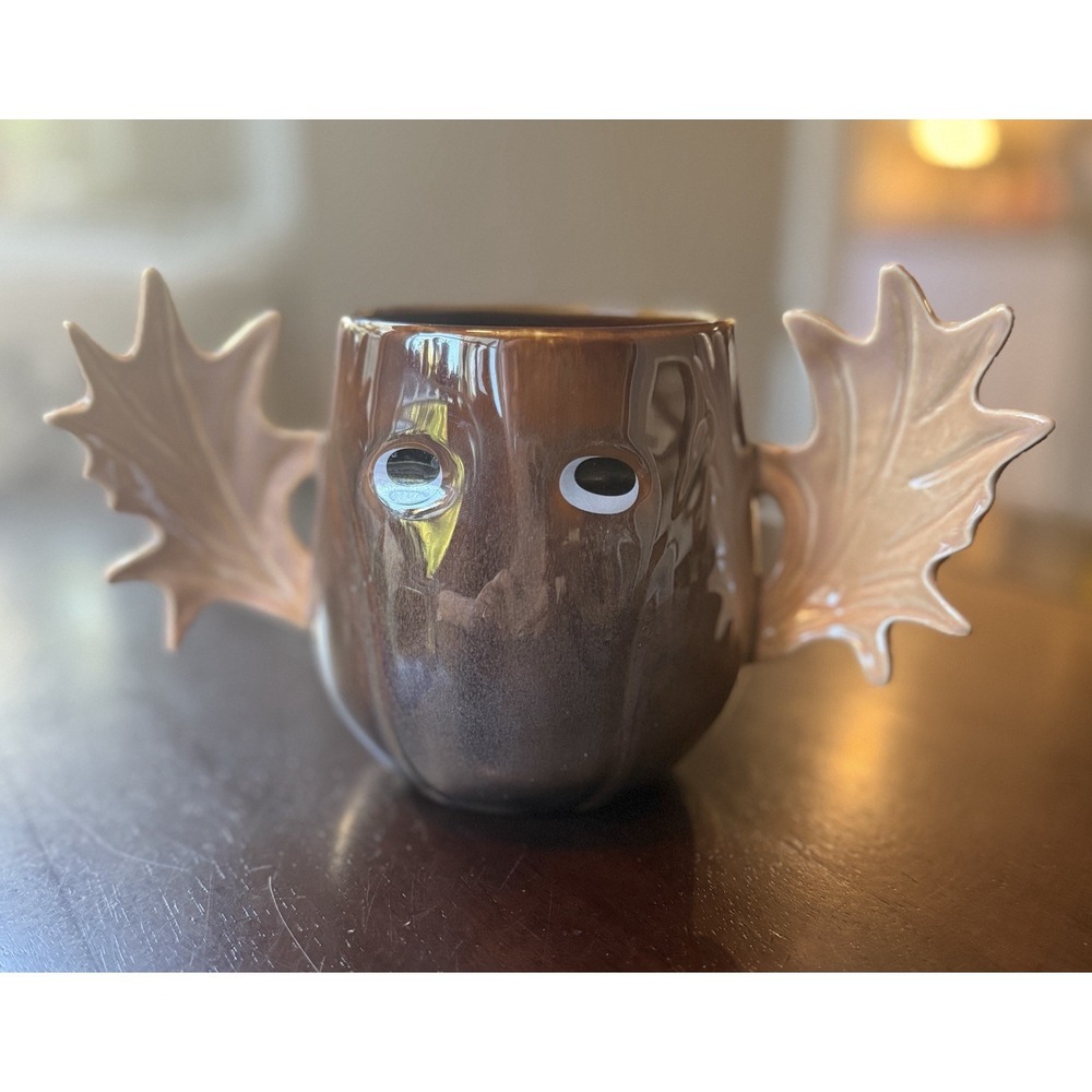 RARE Whimsical Moose Mug Paper Destiny with Large Antler Handles Shiny Glazed